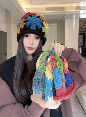 秋帽子士季洋派毛线帽2026新款勾花针织帽宽松保暖0123k