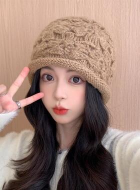 春秋毛线帽子士洋派季2026保暖显脸小堆堆帽勾花春女士帽子0123k
