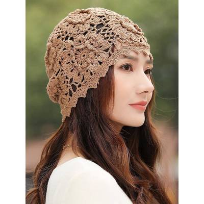 时尚瘦弱女子春夏包头帽手工钩针剪头巾帽2026新款洋气帽盖0117h