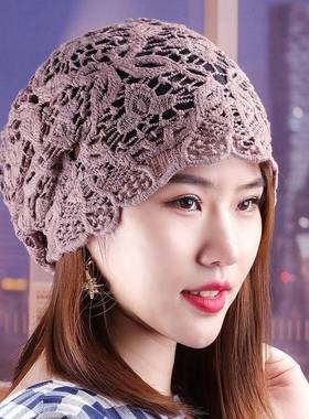 夏帽式针织帽透气帽钩针妈妈帽空调帽中年白发帽裁0123k