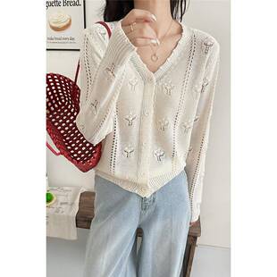 春夏2026新款短款上衣独漂亮初春开衫镂空薄款外套冰女0225d