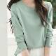 圆领百搭钮扣设计打底衫 温柔风薄荷绿长袖 上衣女T恤春秋新款 0201e