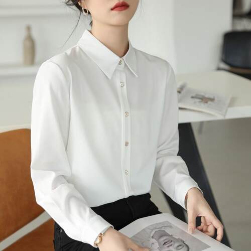 初秋面白色衬衫女秋冬高级感OL通勤职业面试正装工作服长袖0907e