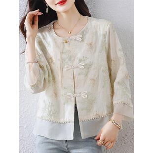 薄外套2026夏季 女式 文艺扣0325e 风刺绣休闲空调衬衫 新款