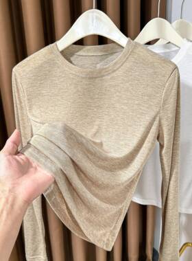 圆领针织打底衫女薄款秋冬2026新款软糯修身长袖内搭面膜t恤0318r
