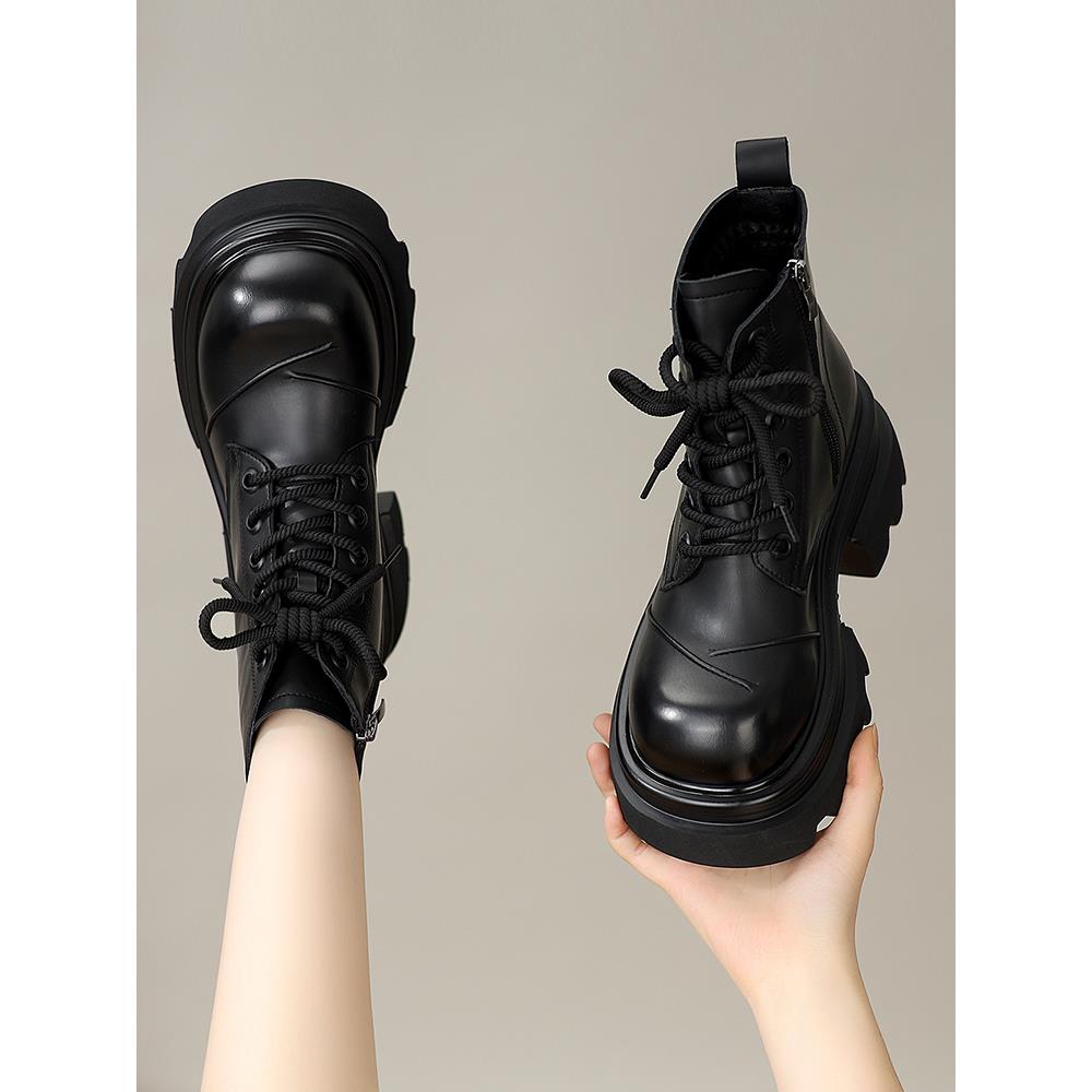 厚底马丁靴女2025年秋新款英伦风时尚加绒轻便显脚小短靴小1030e