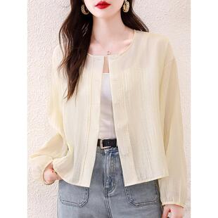 薄款 简约休闲圆领纯色长袖 夏季 上衣女2026新款 外套0325e 防晒衬衫