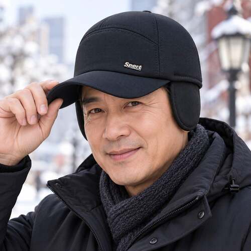 保暖帽子中老年男士棒球帽冬季护耳加厚防寒爸爸帽户外鸭舌1008e