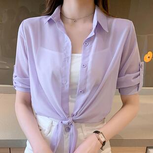 外搭防晒衬衫 薄款 百搭夏天0325e 雪纺小披肩女2026年夏季 披风开衫