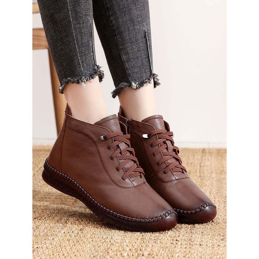 新款软底中老年短靴妈妈鞋女冬加绒保暖老人靴防滑休闲1029h