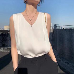 上衣潮0322e 内搭打底衫 背心女夏外穿薄款 V领雪纺宽松三吊带配西装