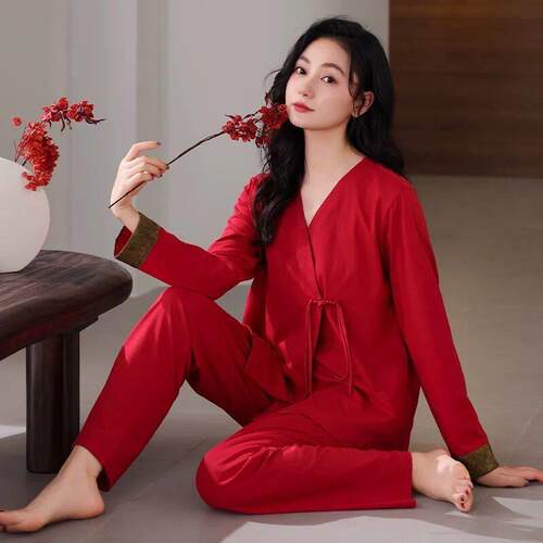 喜庆睡衣女春秋红色长袖结婚新中式国风家居服套装可外穿秋1002e