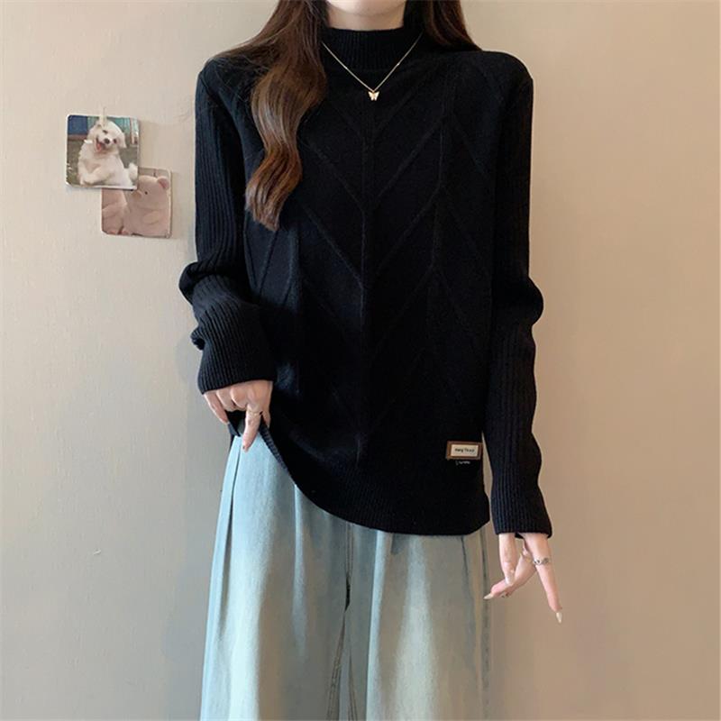 秋冬胖宽松遮肉显瘦提花高领针织衫女内搭减龄长袖打底衫毛1126u