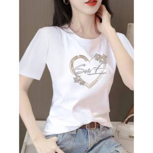 印花百搭西式 白色短袖 韩式 t恤2026全新夏季 宽松上衣0323r 女式