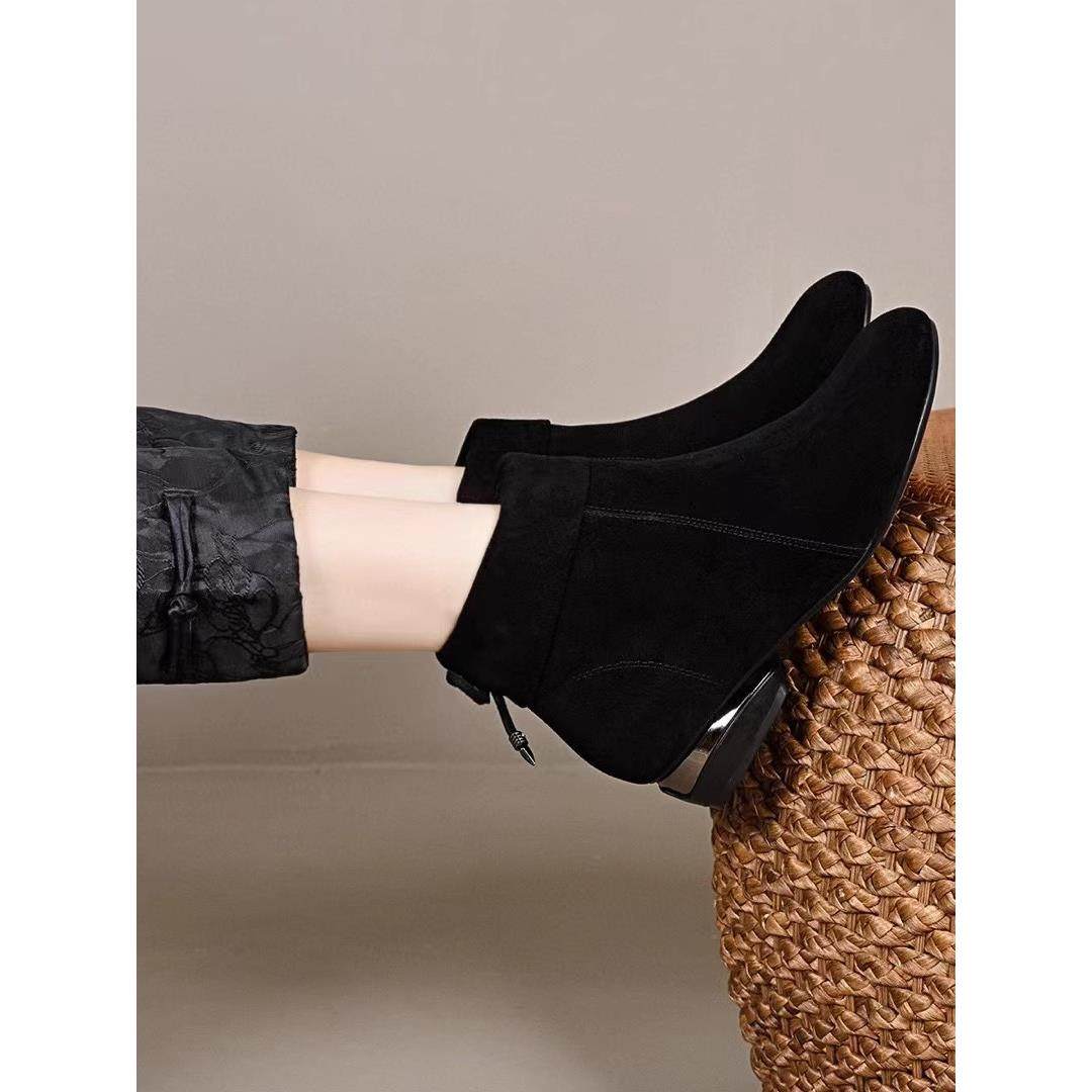 秋冬小短靴磨砂及踝靴2025新款圆头软平底加绒女靴单靴1216u