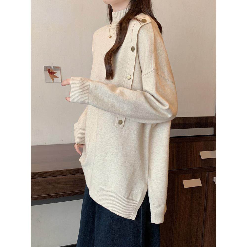 高领开叉宽松长袖针织打底衫女春内搭大码胖妹妹毛衣遮肚上0119e,女装/女士精品,毛衣,淘宝优惠券,粉丝福利购,淘宝优惠卷
