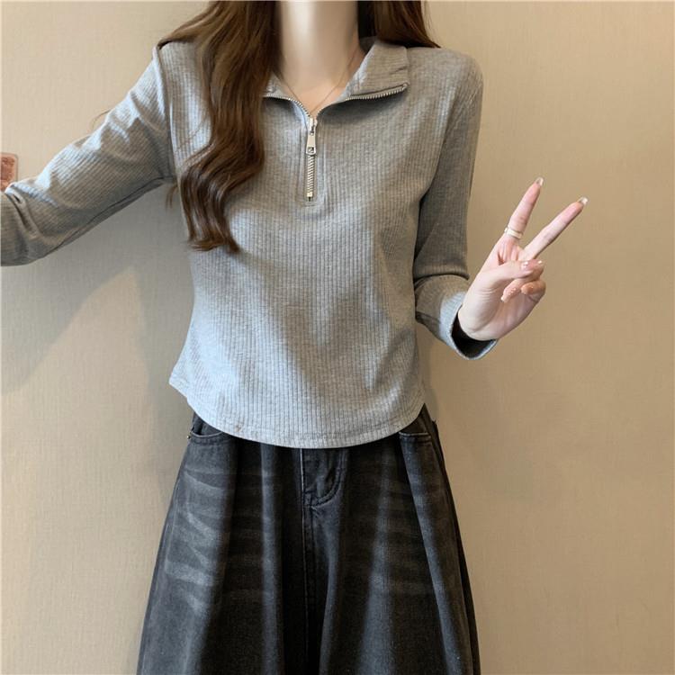 大码长袖正肩女T恤秋冬新款百搭针织衫胖mm显瘦内搭上衣女0928e