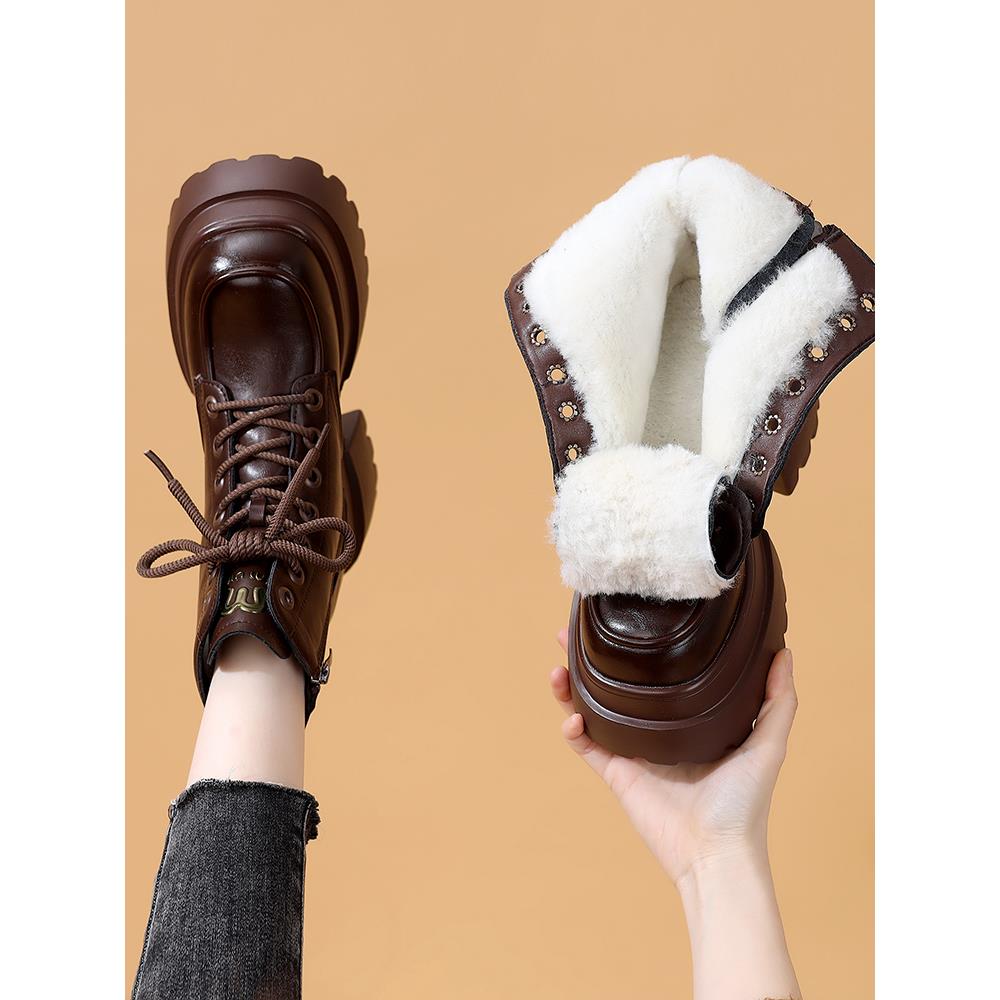 内增高雪地靴女2025冬季新款厚底保暖棉鞋小个子马丁短靴1115u