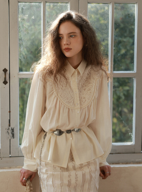 相对纶/天丝汉麻古典刺绣法式碎褶浪漫2026新款精致白色女衬衫