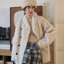 相对纶 皮草女宽松毛茸茸双排扣外套 超柔皮毛一体环保毛过臀短款