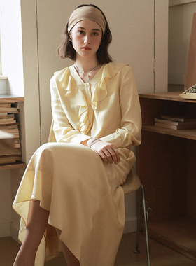 相对纶不对称荷叶边大摆连衣裙|春季新款洋气减龄