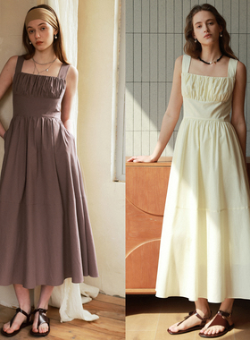 3月26日上新/2色弹力掐腰高腰天丝棉碎褶马甲连衣裙