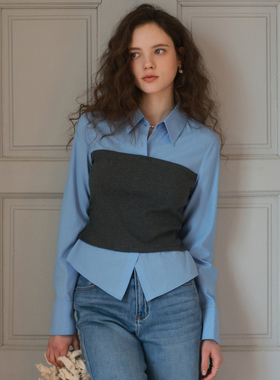相对纶/飒感假两件时髦设计感撞色女2026新款巨好看蓝色拼接衬衫