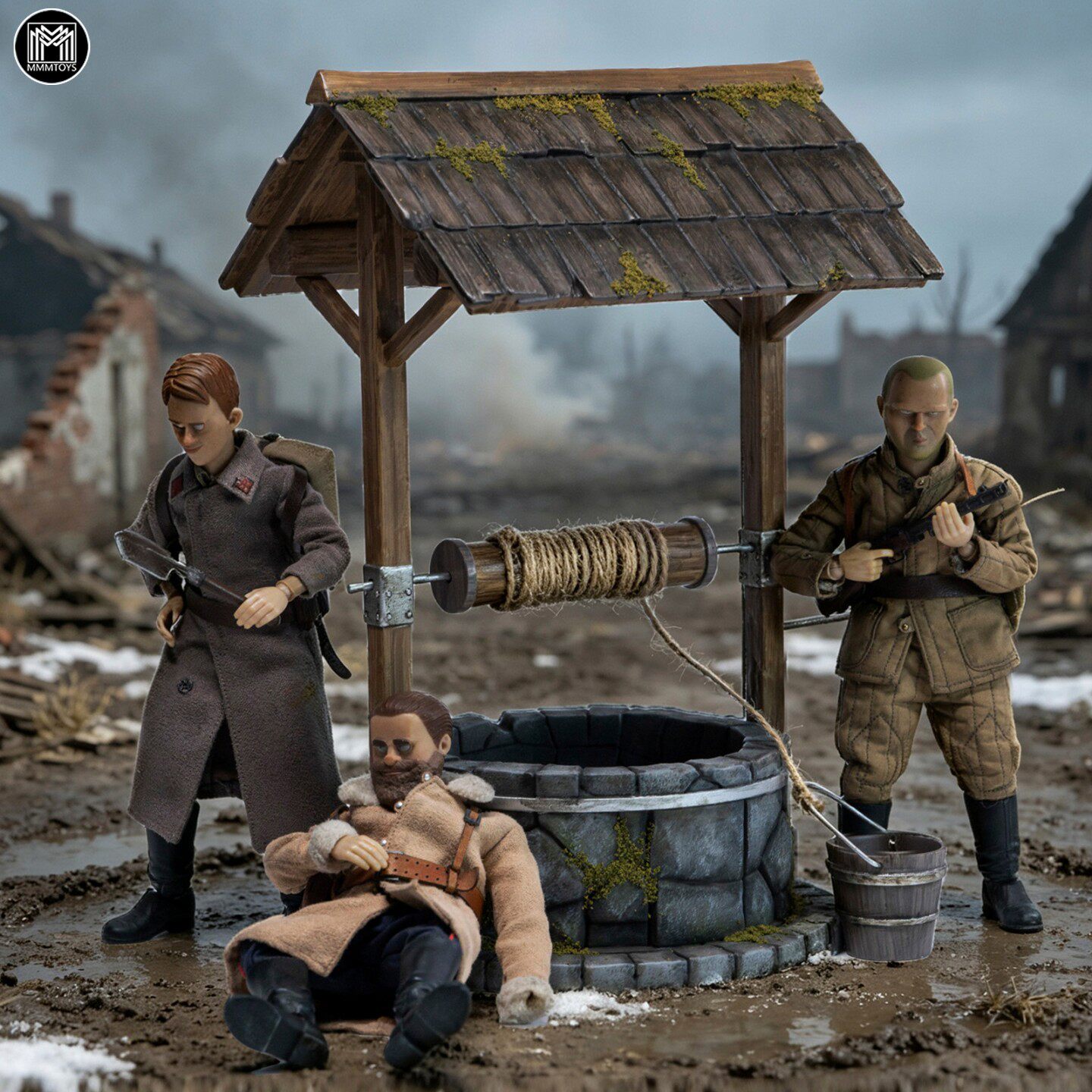 接单 MMMTOYS 1/12 荒村枯井 M2629 场景地台适配6寸可动兵人