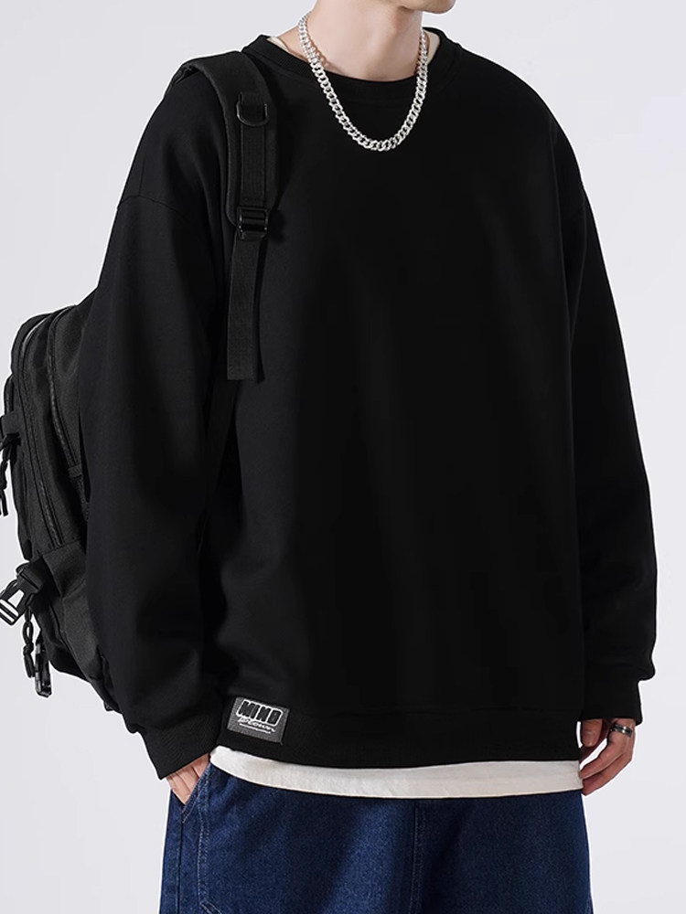 그레이 스웨트 셔츠 남성용 학생 가을 겨울 루즈 라운드 넥 풀오버 캐주얼 긴팔 탑 [벨벳 포함]