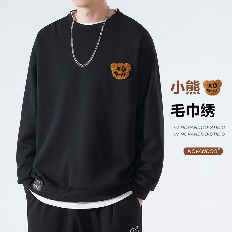 베어 라운드 넥 스웨트 셔츠 남성 봄 가을 유행 브랜드 긴팔 티셔츠 탑 캐주얼 루즈 일본식 후드리스 대형