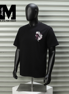 STA FDR MEDM美式高街风印花纯棉短袖T恤男黑色圆领宽松潮牌体恤