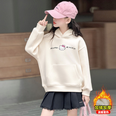 女童加绒加厚卫衣KT猫连帽衫卫衣