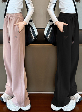 女童卫裤秋冬季中大童加厚阔腿裤休闲裤初中生加绒运动裤宽松裤子