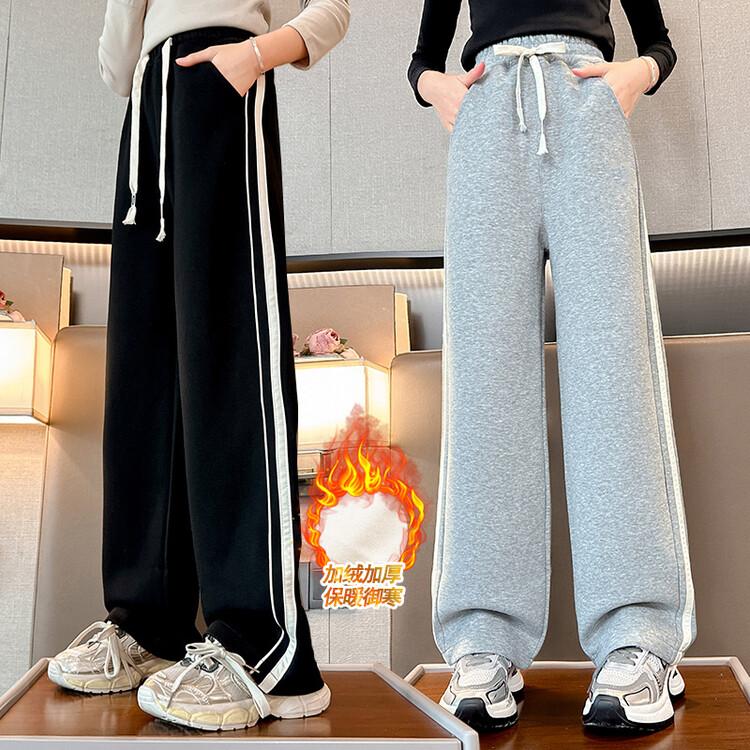 儿童卫裤中大童女童长裤秋冬天加绒加厚宽松阔腿胖孩休闲运动裤子