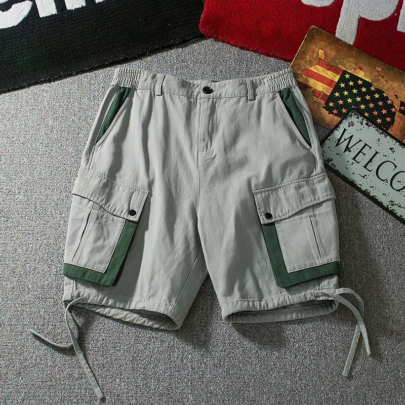 19SS 国潮军灰绿色复古撞色口袋工装短裤夏季情侣军事系带休闲裤|ruв категории Мужская одежда, брюки - от Buy2taobao.com для оказания профессиональной услуги покупки агента Taobao