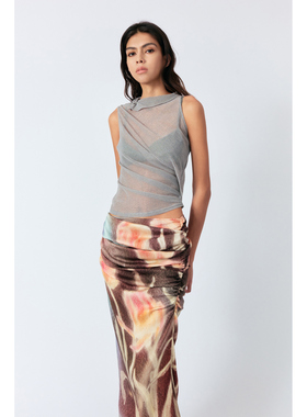 LUCENCY 25春夏半高领堆褶两色纯色网纱背心