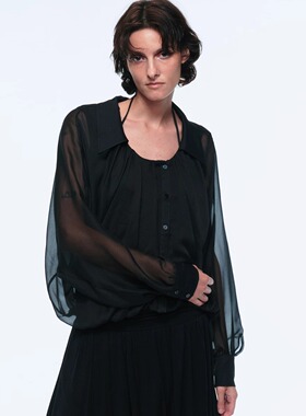LUCENCY 双层花苞型不规则衬衫上衣丝质面料显质感 黑/棕双色可选