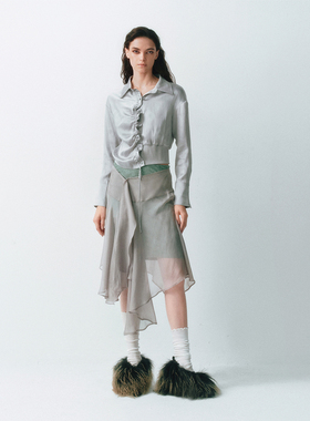 LUCENCY25AW 质感天丝感铜氨丝 罗纹拼接抽皱门襟通勤衬衫