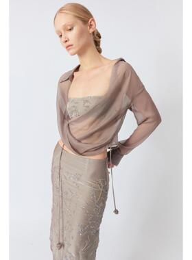 LUCENCY 25春夏半透烫钻垂荡门襟衬衫