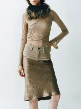 LUCENCY25AW 秋冬款西装面料腰头拼醋酸鱼尾高腰显瘦中长款半身裙