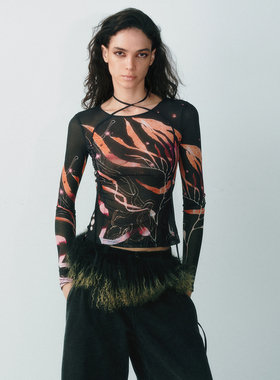 LUCENCY25AW 印花网纱皮肤衣新品首发秋冬轻薄透气上衣