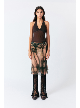 LUCENCY 25春夏美式胸部双层胸前交错挂脖网纱背心