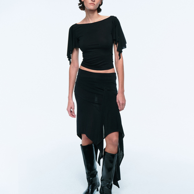 LUCENCY 25春夏不规则纯欲包臀显瘦下摆拼接高弹半身裙