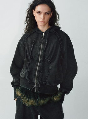 LUCENCY25AW 手工编织休闲卫衣女秋冬做旧水洗简约通勤宽松上衣