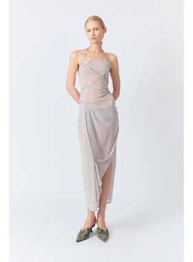 LUCENCY 25春夏真丝纽结露背吊带连衣裙