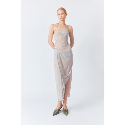 LUCENCY 25春夏真丝纽结露背吊带连衣裙