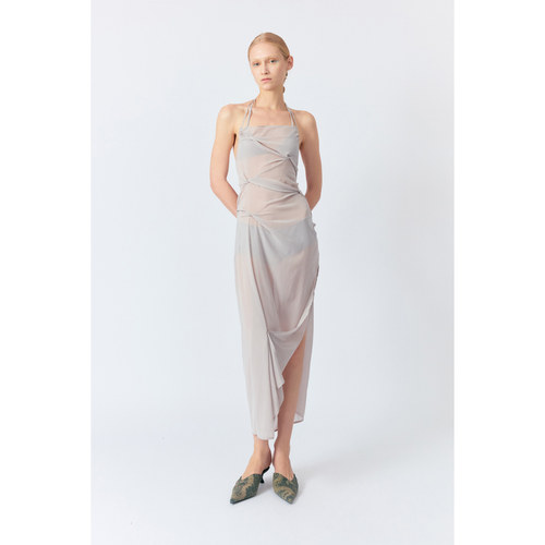 LUCENCY 25春夏真丝纽结露背吊带连衣裙