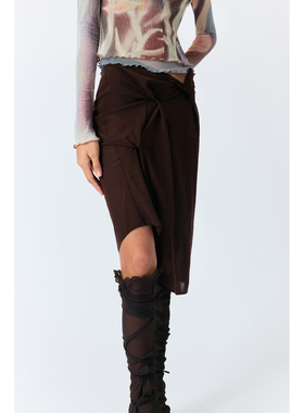 LUCENCY 25春夏真丝不规则纽结真丝两色轻薄配底裤半身裙