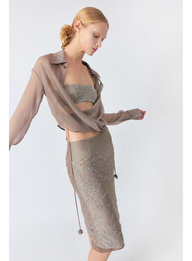 LUCENCY 25春夏亮片米珠刺绣双层半身裙