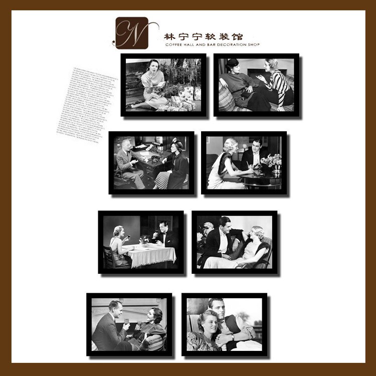黑白怀旧老照片挂画西餐厅装饰画好莱坞明星墙画咖啡馆壁画海报画
